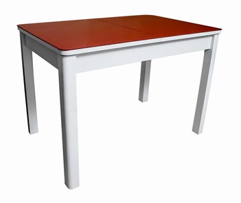 Кухонный стол Айсберг-04 СТ2, белое ЛДСП/стекло алое/прямые массив белый в Южно-Сахалинске