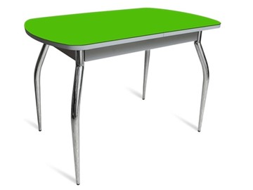Стол на кухню ПГ-04 СТ белое/зеленое стекло/хром фигурные в Южно-Сахалинске