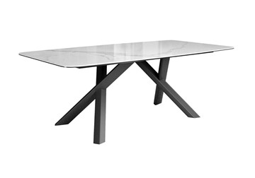 Керамический кухонный стол DikLine KS220 керамика Cloud (белый глянец C11)/опоры черные в Южно-Сахалинске
