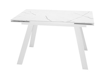 Кухонный раздвижной стол DikLine DKL140 Керамика Белый мрамор/опоры белые (2 уп.) в Южно-Сахалинске