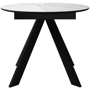 Кухонный стол раздвижной DikLine SKC100 D1000 Керамика Белый мрамор / опоры черные в Южно-Сахалинске