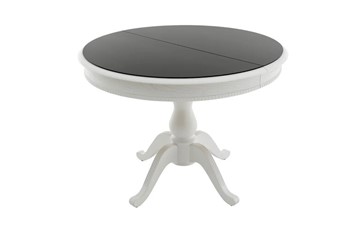Кухонный овальный стол Фабрицио-1 Glass, Круг 1000, (Тон 9 - Эмаль белая + Чёрное) в Южно-Сахалинске