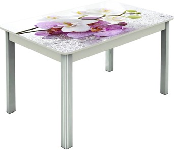 Кухонный стол раскладной Гамбург исп.1 ноги метал. крашеные №23, Фотопечать (Цветы №44) в Южно-Сахалинске
