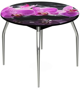 Кухонный раздвижной стол Ривьера - Круг, ноги метал. крашеные №24, ФП (Цветы №30) в Южно-Сахалинске