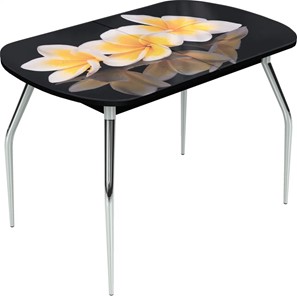 Кухонный раздвижной стол Ривьера исп.1 ноги метал. крашеные №24 Фотопечать (Цветы №11) в Южно-Сахалинске