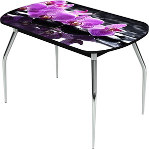 Кухонный стол раздвижной Ривьера исп.2 ноги метал. крашеные №24 Фотопечать (Цветы №30) в Южно-Сахалинске