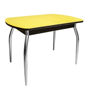 Обеденный стол ПГ-06 СТ2, венге/желтое стекло/35 хром гнутые металл в Южно-Сахалинске