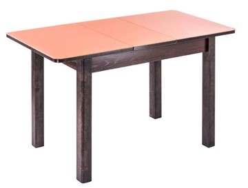 Кухонный стол раскладной Айсберг-01 СТ1, венге ЛДСП/стекло оранжевое/42 прямые массив венге в Южно-Сахалинске