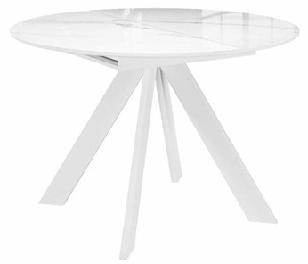 Стол из стекла раздвижной DikLine SFC110 d1100 стекло Оптивайт Белый мрамор/подстолье белое/опоры белые в Южно-Сахалинске