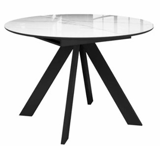 Стеклянный стол раздвижной  DikLine SFC110 d1100 стекло Оптивайт Белый мрамор/подстолье черное/опоры черные в Южно-Сахалинске