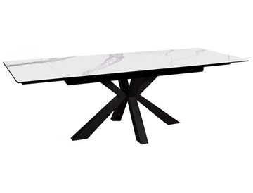 Керамический кухонный стол раздвижной DikLine SFE140 Керамика Белый мрамор/подстолье черное/опоры черные (2 уп.) в Южно-Сахалинске