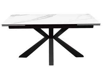 Керамический стол раздвижной DikLine SFE160 Керамика Белый мрамор/подстолье черное/опоры черные (2 уп.) в Южно-Сахалинске