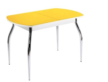 Обеденный стол СТОЛБУРГ ПГ-06 СТ2, белое/желтое стекло/35 хром гнутые металл в Южно-Сахалинске