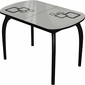 Овальный стол на кухню Ривьера мини дерево №1, Рисунок квадро (стекло белое/черный/черный) в Южно-Сахалинске