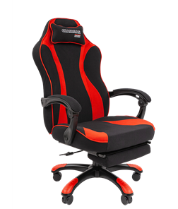 Кресло игровое CHAIRMAN GAME 35 с выдвижной подставкой для ног Ткань  черная / Ткань красная в Южно-Сахалинске