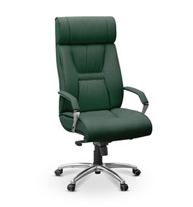 Кресло офисное Олимп X (подлокотники хром) натуральная кожа с компаньоном / зеленая NL30 в Южно-Сахалинске