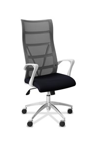 Кресло в офис Топ X белый каркас, сетка/ткань TW / серая/черная в Южно-Сахалинске