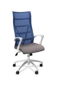 Кресло офисное Топ X белый каркас, сетка/ткань TW / синяя/серая в Южно-Сахалинске