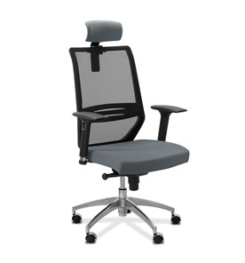Кресло для руководителя Aero lux с подголовником, сетка/ткань TW / черная/ серая в Южно-Сахалинске