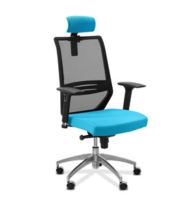 Офисное кресло Aero lux с подголовником, сетка/ткань TW / черная/голубая в Южно-Сахалинске