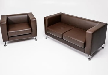 Комплект мебели Brendoss Альбиони коричневый кожзам  диван 2Д + кресло в Южно-Сахалинске