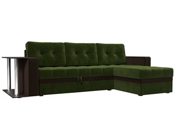 Угловой раскладной диван Атланта М, Зеленый/Коричневый (микровельвет) в Южно-Сахалинске