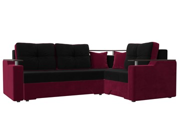 Угловой диван для гостиной Комфорт, Черный/Бордовый (микровельвет) в Южно-Сахалинске