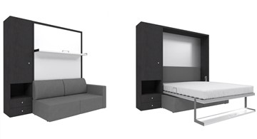 Кровать-шкаф Кровать-трансформер Smart (ШЛ+КД 1400), шкаф левый, правый подлокотник в Южно-Сахалинске