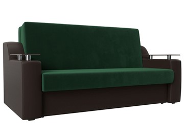 Прямой диван Сенатор Аккордеон 160, Зеленый\Коричневый (Велюр\Экокожа) в Южно-Сахалинске