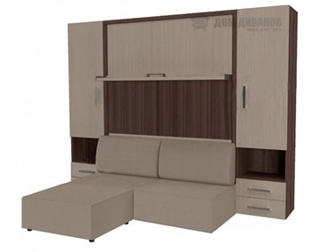 Шкаф-кровать Кровать-трансформер Smart (ШЛ+КД 1400+ШП+Пуф), 2 шкафа, без подлокотников в Южно-Сахалинске