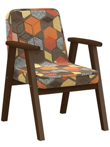 Кресло мягкое Ретро ткань геометрия коричневый, каркас орех в Южно-Сахалинске