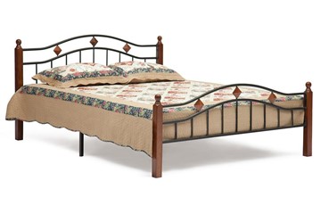 Двуспальная кровать AT-126 дерево гевея/металл, 160*200 см (Queen bed), красный дуб/черный в Южно-Сахалинске