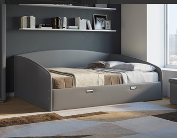 Спальная кровать Bono 160х200, Экокожа (Серый) в Южно-Сахалинске