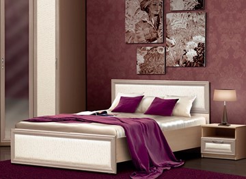 Кровать 2-спальная Версаль Камелия, 1600, шимо светлый/белый кожзам в Южно-Сахалинске