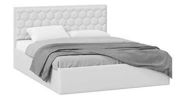 Кровать в спальню с подъемным механизмом Порто (Экокожа белая Polo) без заглушины в Южно-Сахалинске