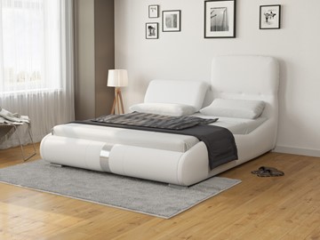 Кровать с мягким изголовьем Лукка 160х200, Экокожа (Белый) в Южно-Сахалинске