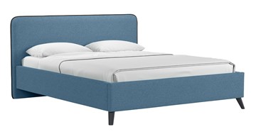Кровать с механизмом 2-спальная Миа, 160 Bravo blue (светло-синий) / кант Лайт 10 Велюр (коричневый) + кроватное дно в Южно-Сахалинске