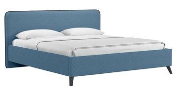 Кровать с механизмом 2-спальная Миа, 180 Bravo blue (светло-синий) / кант Лайт 10 Велюр (коричневый) + кроватное дно в Южно-Сахалинске