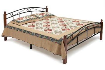 Кровать с основанием AT-8077 дерево гевея/металл, 160*200 см (middle bed), красный дуб/черный в Южно-Сахалинске
