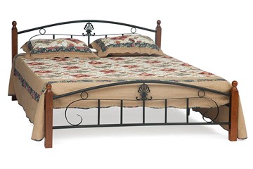 Кровать с основанием РУМБА (AT-203)/ RUMBA дерево гевея/металл, 140х200 см (double bed), красный дуб/черный в Южно-Сахалинске