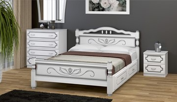 Кровать с выкатными ящиками Карина-5 (Белый Жемчуг) 160х200 в Южно-Сахалинске