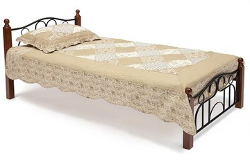 Кровать 1-спальная AT-808 дерево гевея/металл, 90*200 см (Single bed), красный дуб/черный в Южно-Сахалинске