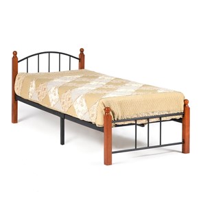 Кровать 1-спальная AT-915 дерево гевея/металл, 90*200 см (Single bed), красный дуб/черный в Южно-Сахалинске