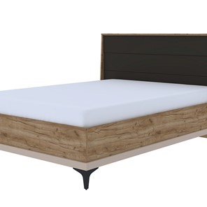 Кровать полутороспальная Кара 10 со стационарным основанием (1400) (Дуб Табачный Craft/Велюр) в Южно-Сахалинске