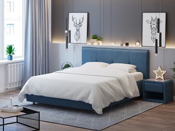 Спальная кровать Lino 140х200, Велюр (Monopoly Прованский синий (792)) в Южно-Сахалинске