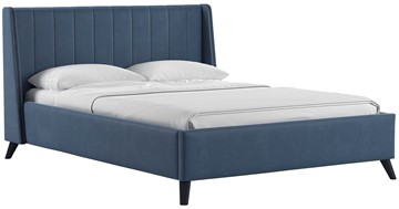 Спальная кровать Мелисса 140, арт. Тори 83 велюр (серо-синий) + кроватное дно в Южно-Сахалинске