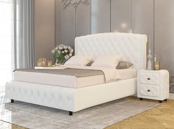 Кровать 2-спальная Salvatore Grand 140x200, Экокожа (Белый) в Южно-Сахалинске - изображение
