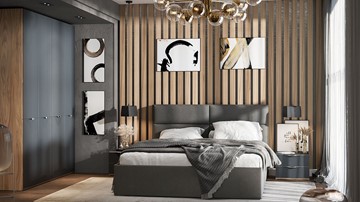 Модульная спальня Глосс №1 (Яблоня Беллуно/Cтекло Графит матовый) в Южно-Сахалинске