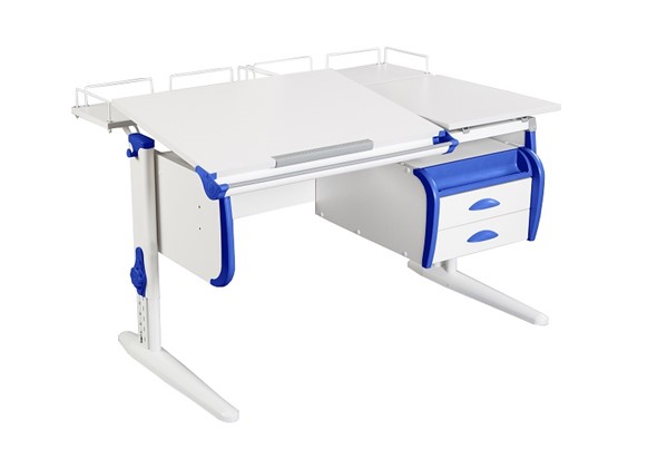 Детский стол-трансформер 1/75-40 (СУТ.25) + Tumba 3 + Polka_z 1/600 (2 шт.) белый/белый/Синий в Южно-Сахалинске - изображение