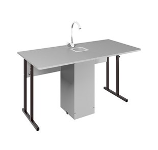 Детский стол 2-местный для кабинета химии Стандарт 5, Пластик Серый/Коричневый в Южно-Сахалинске